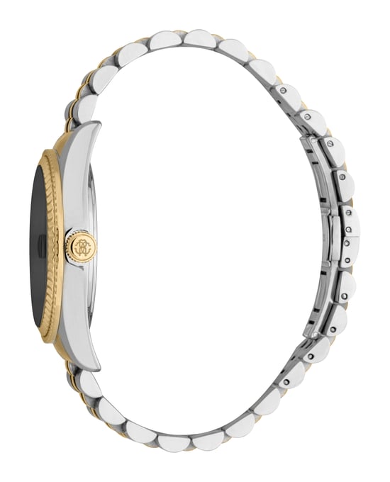 ROBERTO CAVALLI Herrenuhr, zweifarbige Gehäusefarbe Silber & Gold, schwarzes Zifferblatt, zweifarbiges Metallarmband in Silber & Gold, 3 Zeiger, Wochentag-Datum, 5 ATM - Image 3