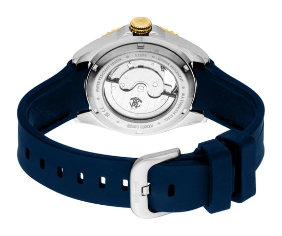 ROBERTO CAVALLI Herrenuhr, zweifarbiger Gehäuse in Silber- und Goldfarbe, dunkelblaues Zifferblatt, dunkelblaues Silikonarmband, Automatik, 10 ATM - Image 2
