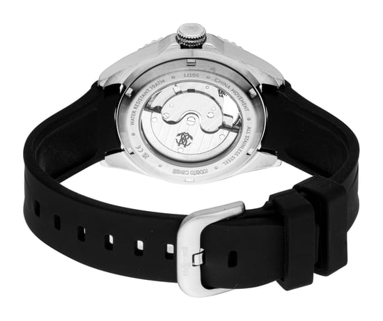 ROBERTO CAVALLI Herrenuhr, silberfarbenes Gehäuse, dunkelblaues Zifferblatt, schwarzes Silikonarmband, Automatik, 10 ATM - Image 2