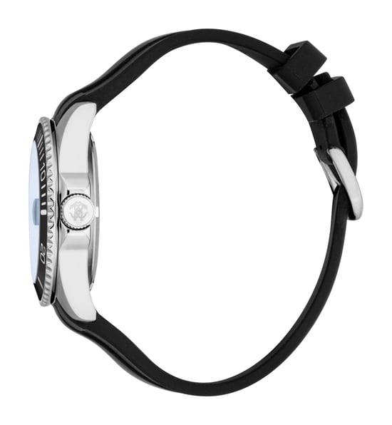 ROBERTO CAVALLI Herrenuhr, silberfarbenes Gehäuse, dunkelblaues Zifferblatt, schwarzes Silikonarmband, Automatik, 10 ATM - Image 3