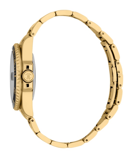ROBERTO CAVALLI Herrenuhr, Gehäuse in Goldfarbe, schwarzes Zifferblatt, Metallarmband in Goldfarbe, 3 Zeiger, Datumsanzeige, 5 ATM - Image 3