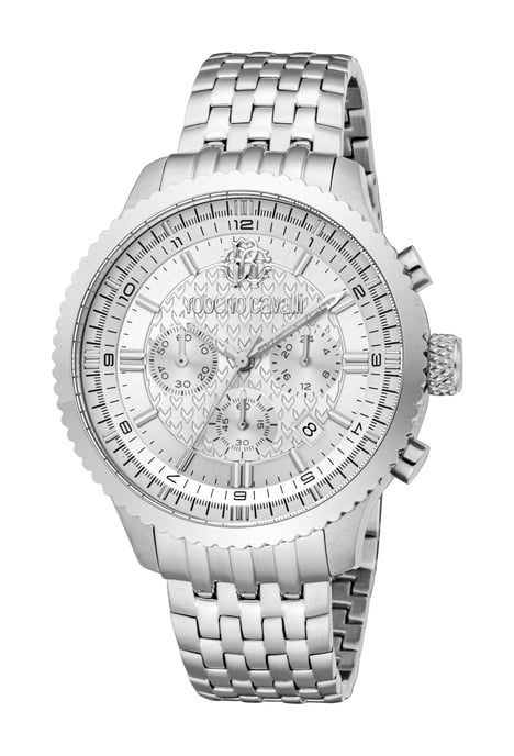 ROBERTO CAVALLI Herrenuhr, silberfarbenes Gehäuse, silberfarbenes Zifferblatt, Metallarmband aus Edelstahl, Chronograph, 10 ATM - Image 1