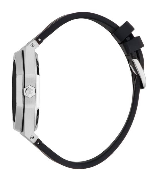 ROBERTO CAVALLI Herrenuhr, Gehäuse in Silberfarbe, schwarzes Zifferblatt, schwarzes Silikonarmband, 3 Zeiger, Datumsanzeige, 3 ATM - Image 3