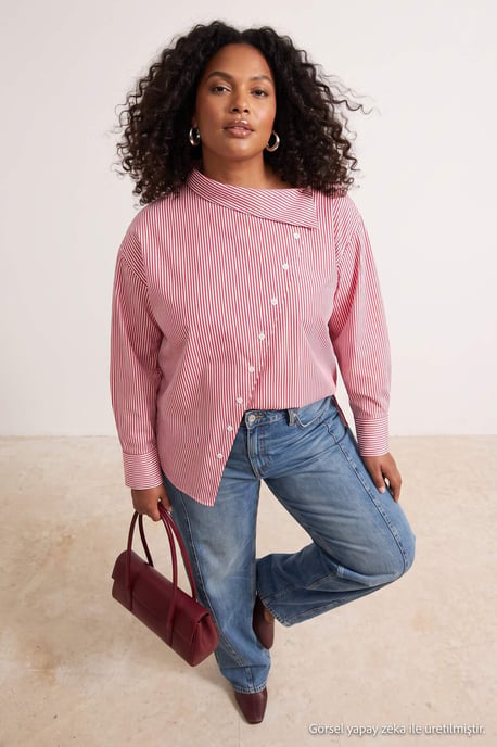 Trendyol Curve Damen Bordeaux Einfarbig Lang Regular Fit Große Größen Hemden - Image 1
