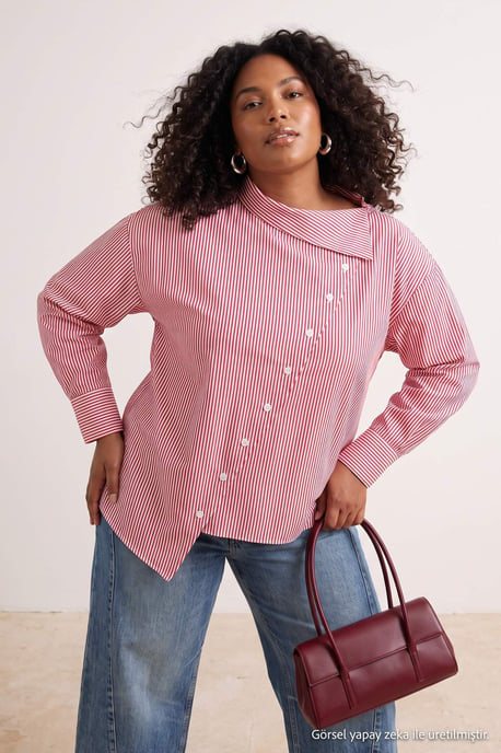 Trendyol Curve Damen Bordeaux Einfarbig Lang Regular Fit Große Größen Hemden - Image 2