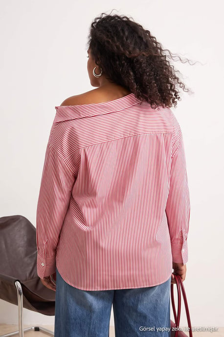 Trendyol Curve Damen Bordeaux Einfarbig Lang Regular Fit Große Größen Hemden - Image 3