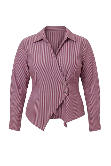 Trendyol Curve Damen Bordeaux Gestreift Lang Tailliert Große Größen Hemden - Image 3