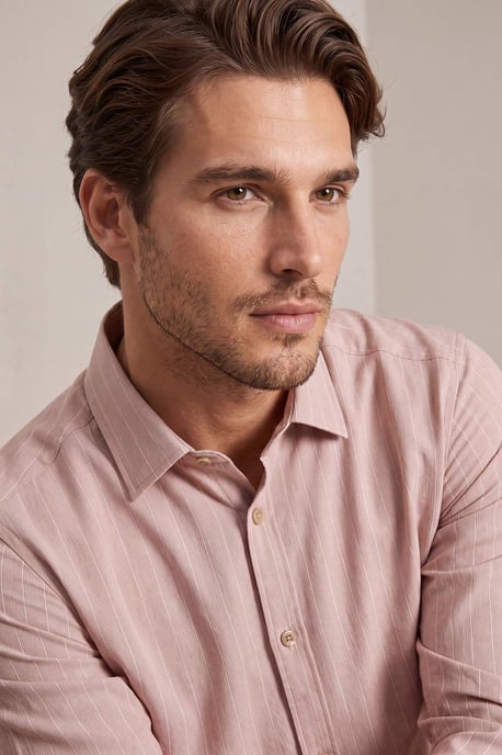 TRENDYOL MAN Herren Beige Gestreift Lang Regular Fit Hemden - Image 2