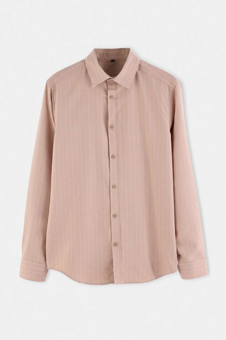 TRENDYOL MAN Herren Beige Gestreift Lang Regular Fit Hemden - Image 4