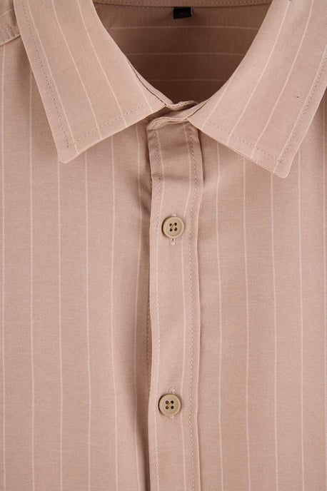 TRENDYOL MAN Herren Beige Gestreift Lang Regular Fit Hemden - Image 5