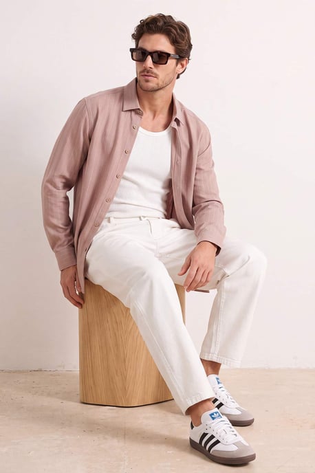 TRENDYOL MAN Herren Beige Gestreift Lang Regular Fit Hemden - Image 6