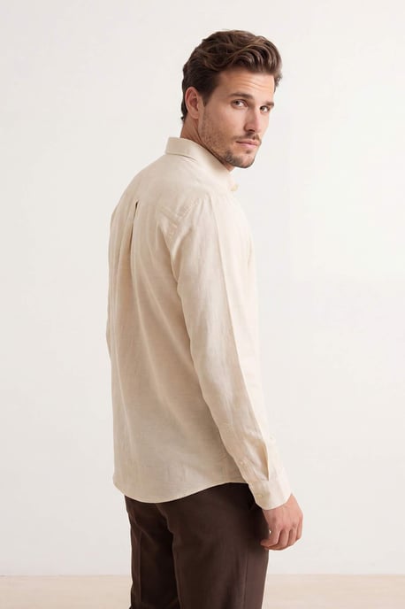 TRENDYOL MAN Herren Beige Einfarbig Lang Regular Fit Hemden - Image 2