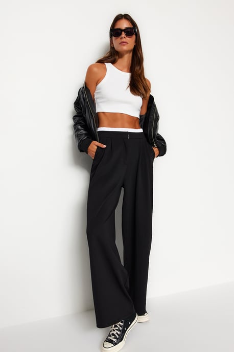TRENDYOLMİLLA Damen Schwarz Einfarbig Weites Bein Hohe Taille Hosen - Image 2