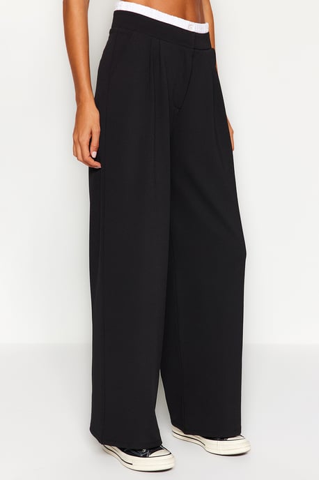 TRENDYOLMİLLA Damen Schwarz Einfarbig Weites Bein Hohe Taille Hosen - Image 3