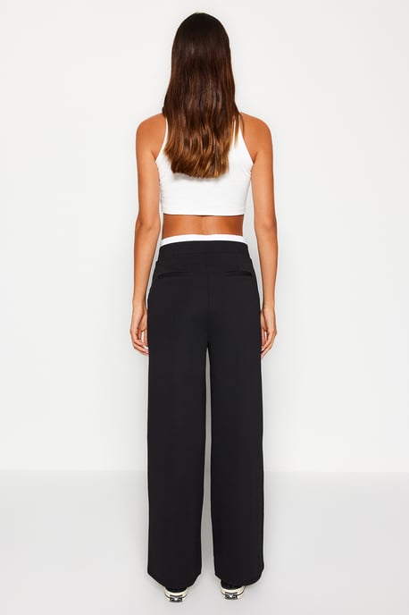 TRENDYOLMİLLA Damen Schwarz Einfarbig Weites Bein Hohe Taille Hosen - Image 5