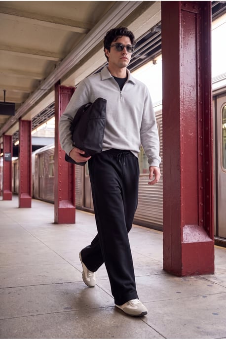 TRENDYOL MAN Herren Schwarz Einfarbig Weites Bein Normale Taille Hosen - Image 1