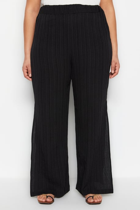 Trendyol Curve Damen Schwarz Strukturiert Weites Bein Hohe Taille Große Größen Hosen - Image 3