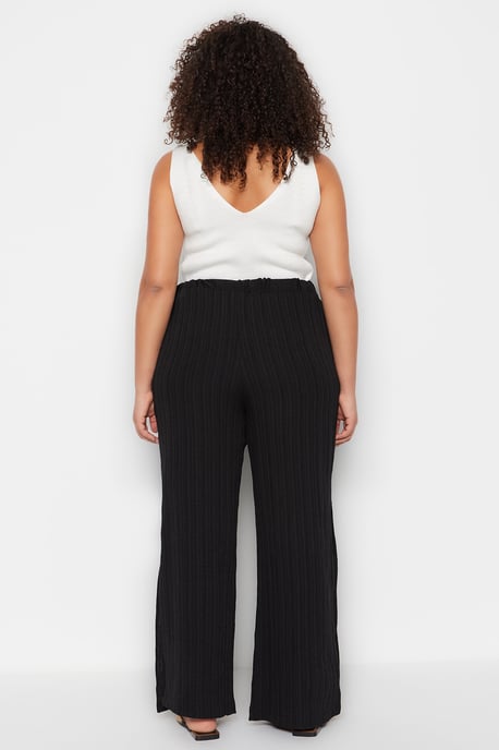 Trendyol Curve Damen Schwarz Strukturiert Weites Bein Hohe Taille Große Größen Hosen - Image 5