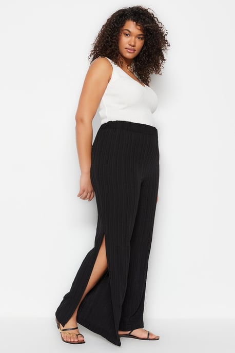 Trendyol Curve Damen Schwarz Strukturiert Weites Bein Hohe Taille Große Größen Hosen - Image 6