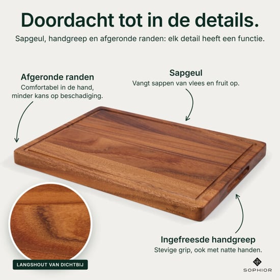 Sophior Holz-Schneidebrett Walnuss, 42×30×2,8 cm - Image 6
