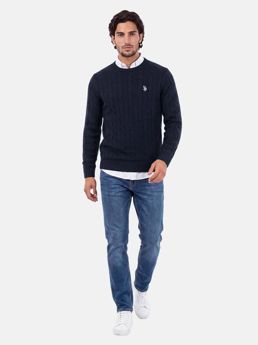 U.S. POLO ASSN. Herren Pullover – Zopfstrick aus 100% Baumwolle - Image 4