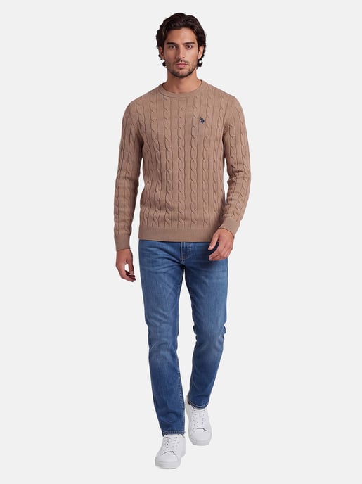 U.S. POLO ASSN. Herren Pullover – Zopfstrick aus 100% Baumwolle - Image 4