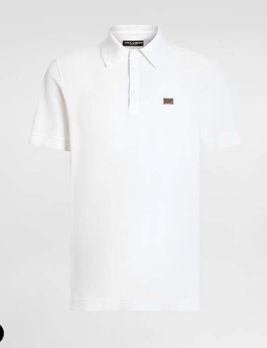 Dolche&Gabanna Baumwoll-Jersey-Poloshirt mit Metall-Logoanhänger Weiß - Image 1