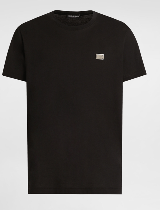 Dolche&Gabanna Baumwoll-T-Shirt aus Jersey mit Metall-Logoetikett Schwarz - Image 1