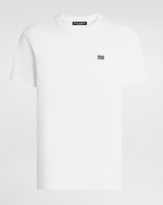 Dolche&Gabanna Baumwoll-Jersey-T-Shirt mit Metall-Logoetikett Weiß - Image 1