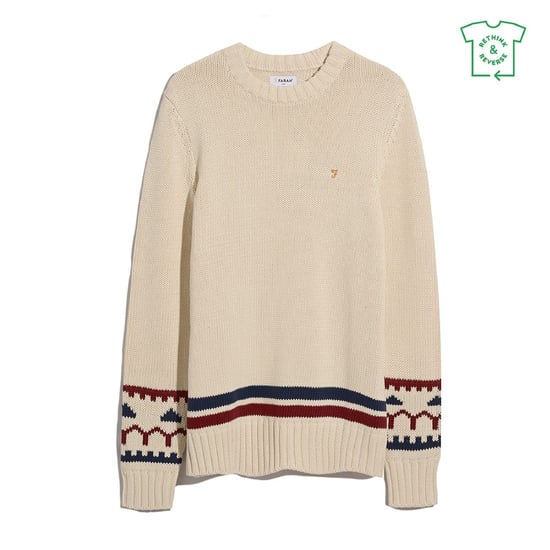 Farah Alverstone Herrenpullover mit normaler Passform und langen Ärmeln in Creme - Image 1