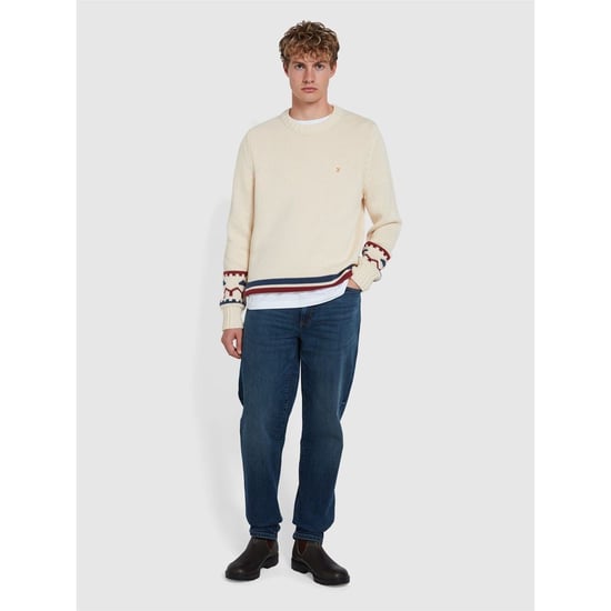 Farah Alverstone Herrenpullover mit normaler Passform und langen Ärmeln in Creme - Image 2