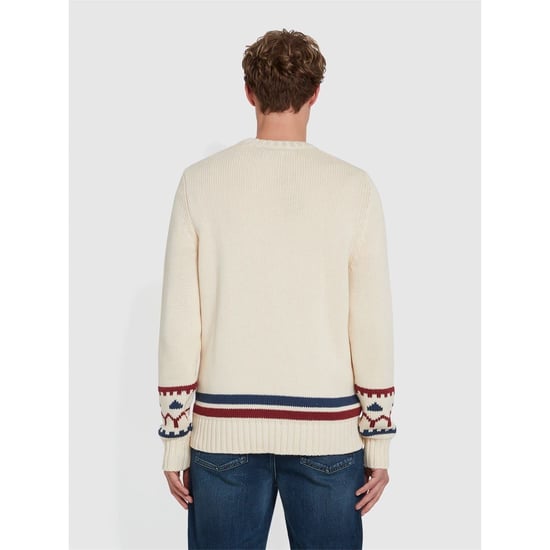 Farah Alverstone Herrenpullover mit normaler Passform und langen Ärmeln in Creme - Image 3