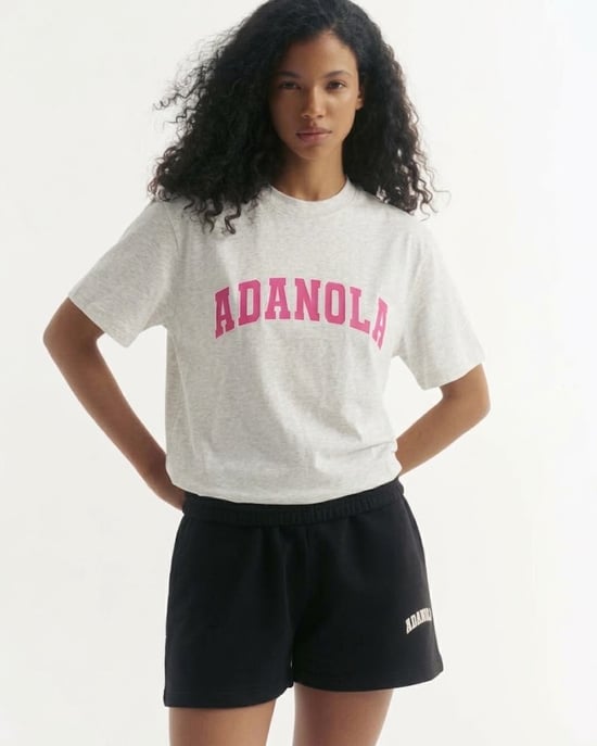 Adanola Varsity T-Shirt Damen Hellgrau meliert Rosa Oversized - Image 2