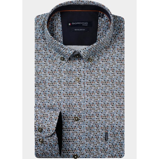 Giordano Herrenhemd Grün Dino Satin Stretch-Print 627025/70 - Image 1