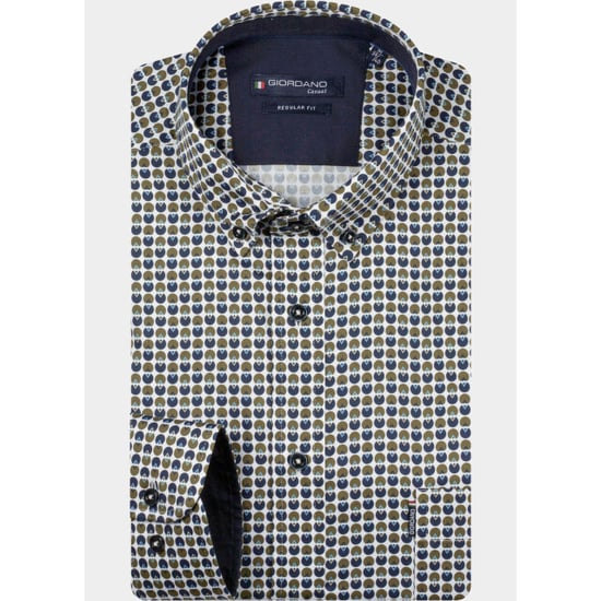 Giordano Herrenhemd Grün Dino Satin Stretch Graphic 627021/70 - Image 1