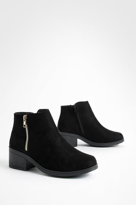 Stiefeletten aus Velourslederimitat mit seitlichem Reißverschluss und Blockabsatz - Image 1