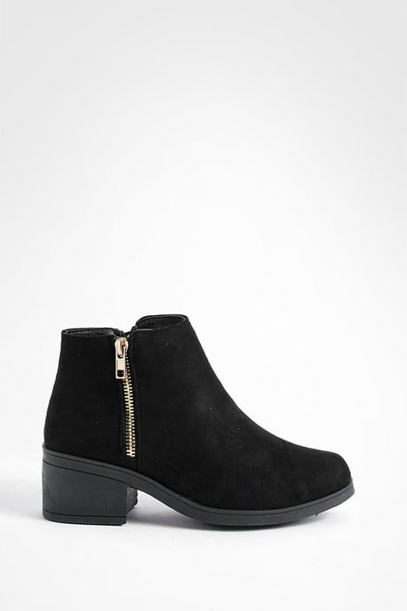 Stiefeletten aus Velourslederimitat mit seitlichem Reißverschluss und Blockabsatz - Image 2