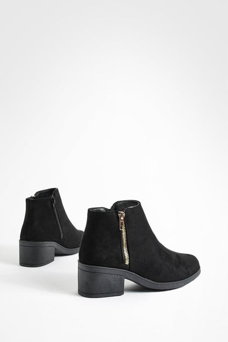 Stiefeletten aus Velourslederimitat mit seitlichem Reißverschluss und Blockabsatz - Image 3
