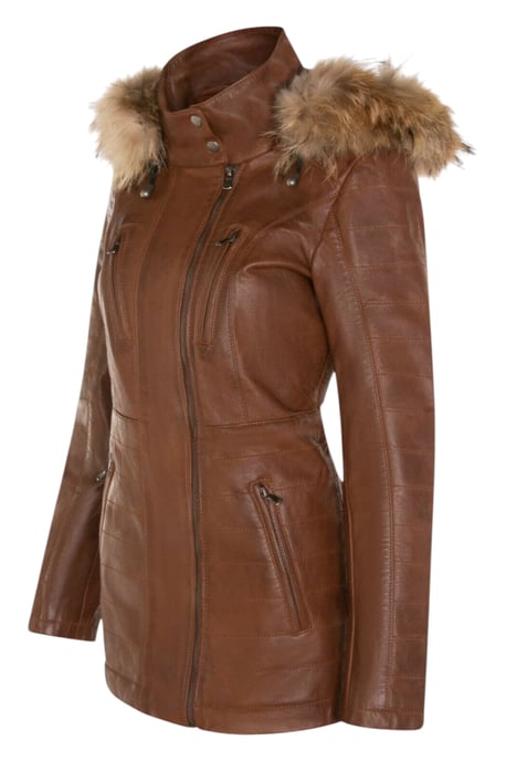 Damen-Parka aus gestepptem Leder in Hellbraun – Winton - Image 4