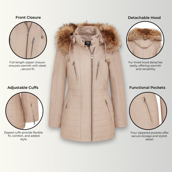Beigefarbene gesteppte Parkajacke aus Leder für Damen – Winton - Image 3