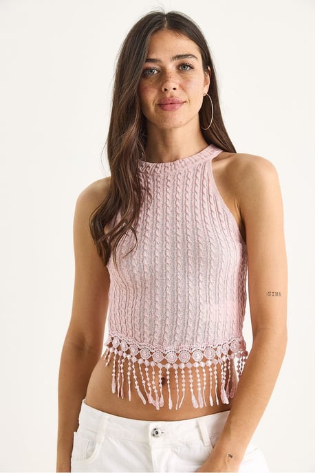 Strukturierte Halter-Crop-Bluse - Image 4