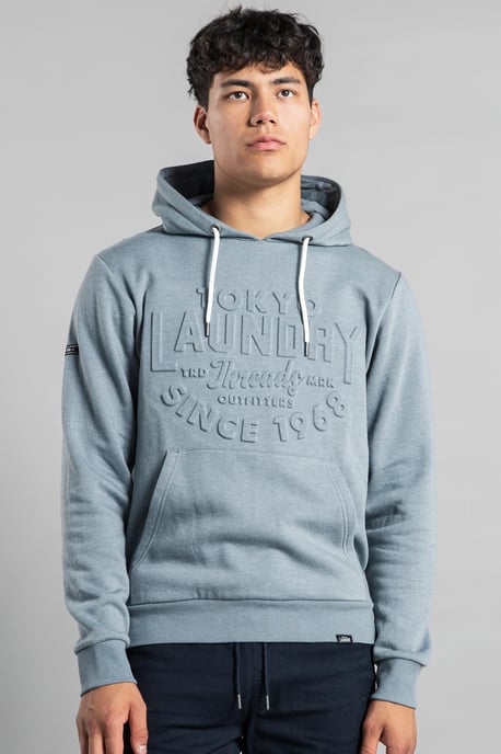 Navy Cotton Blend Embossed Drawstring Hoody - Image 1