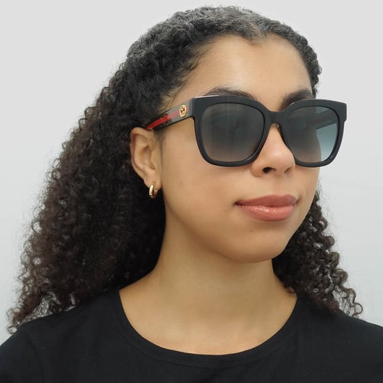 Gucci Square Womens Schwarz mit grünen und roten Glitter grau Gradient GG0034SN Sonnenbrille - Image 4