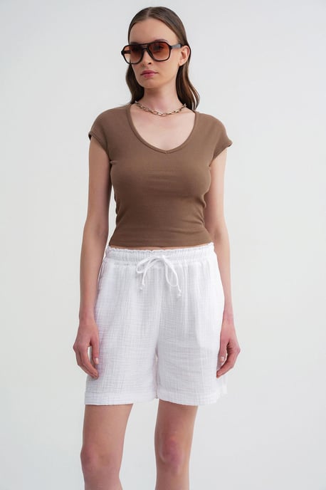 Hochtaillierte gemusterte Baumwollshorts - Image 3