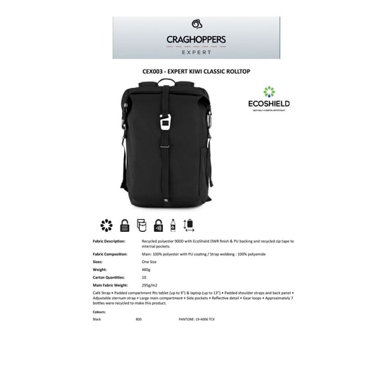 Craghoppers - Rucksack "Kiwi Classic", Roll Top (Schwarz) - Image 5