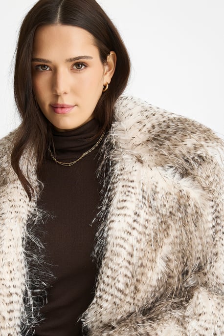 Braune Schneeleopard-Faux-Fur-Kurze Jacke - Image 2