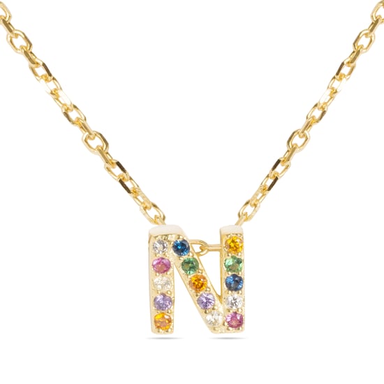Luxenter Halskette aus 925er Sterlingsilber mit mehrfarbigen Zirkonias in 18K Gelbgold - Alphabet - Image 1