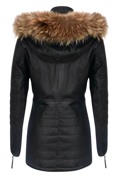 Damen-Parka aus gestepptem Leder in Schwarz – Winton - Image 5