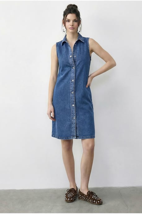 Mini-Denim-Kleid mit Hemdkragen und Tasche - Image 3