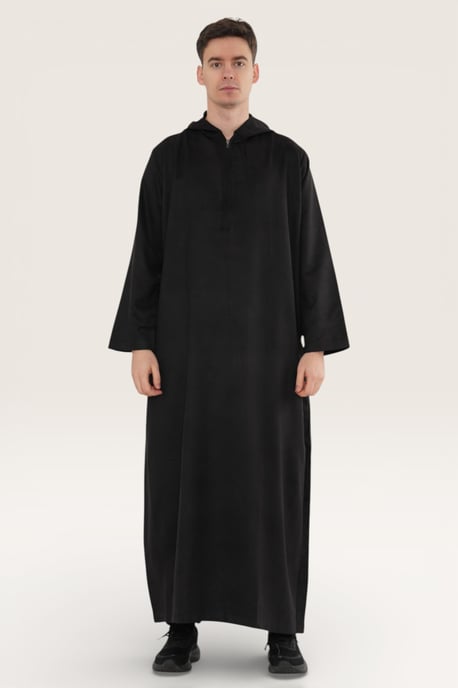 Herren Schwarze Kapuzen-Eid-Marokkanische Jubba-Robe Ramadan Eid Thobe LFS - HM12 - Image 2
